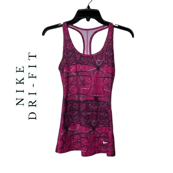 1648. NIKE DRI-FIT WORKOUT TANK TOP PINK/GRAY/BLACK IN COLOR; GEOMETRICAL SHAPES - Picture 1 of 7